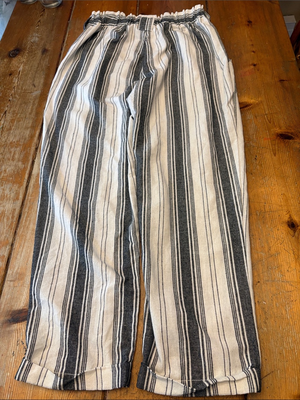 Ci Sono Women’s XL Black White Striped Linen Blend Drawstring Pants Coastal - Picture 2 of 10